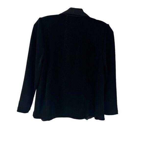 Chicos Travelers Jacket Black Faux Leather Draped Open Front 00 US XS 3/4 Sleeve - Picture 2 of 12